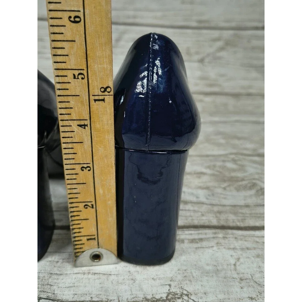 Gravitypope Navy Blue Patent Leather Block Heels Size 39
